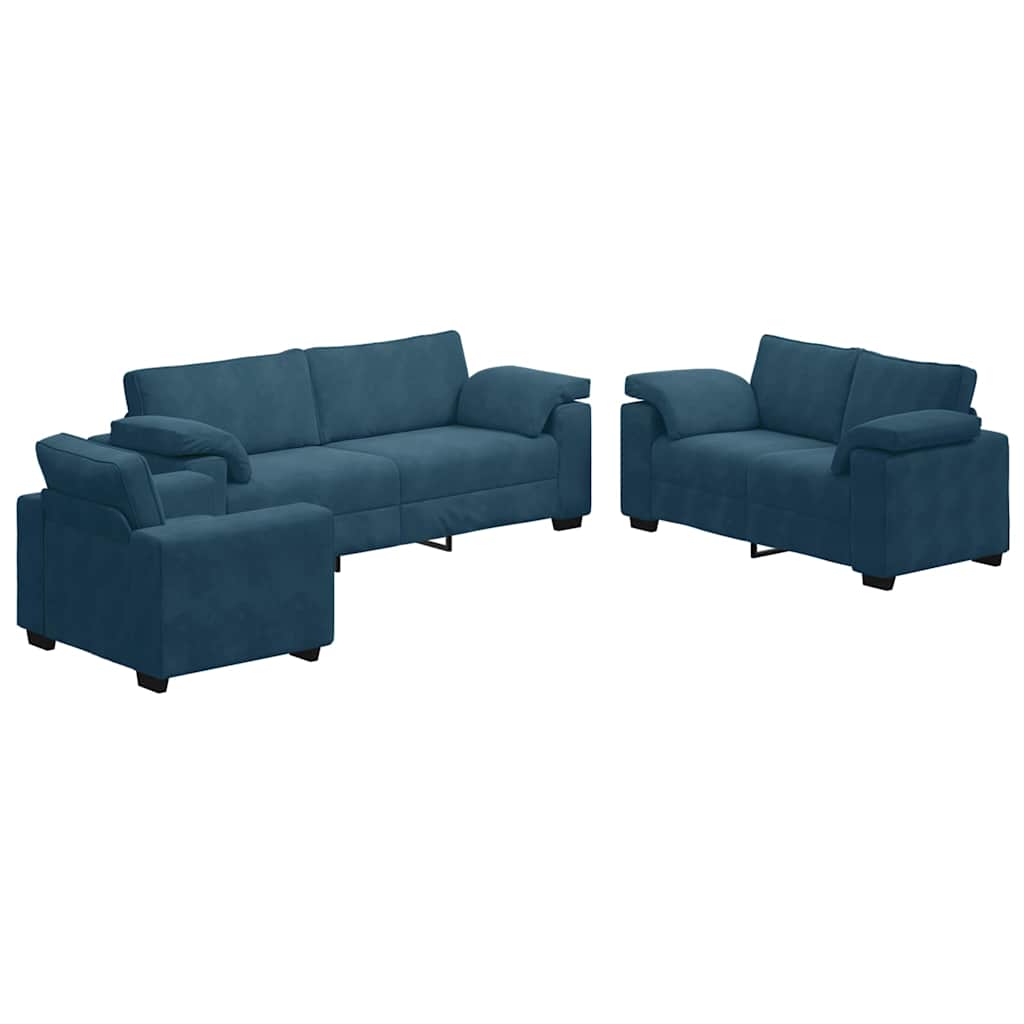 vidaXL Ensemble de canapés 3 pcs avec coussins Velours bleu
