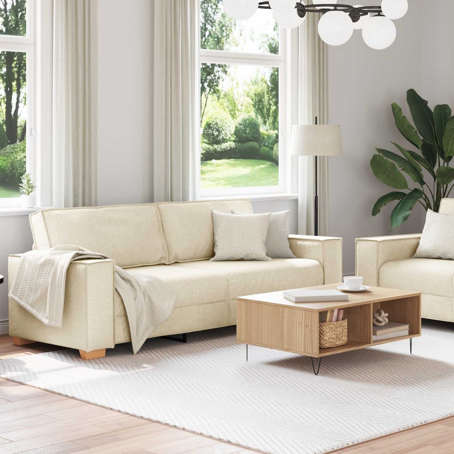 vidaXL Sofa 2 pcs Beige Leinenmischgewebe