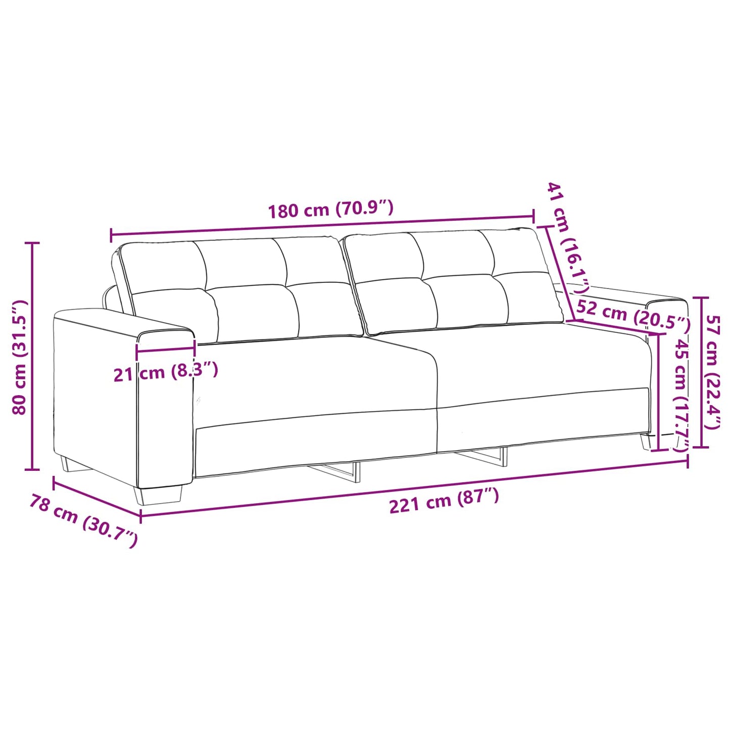 Sofa 2 pcs Beige 221 x 80 x 80 cm Leinenmischgewebe