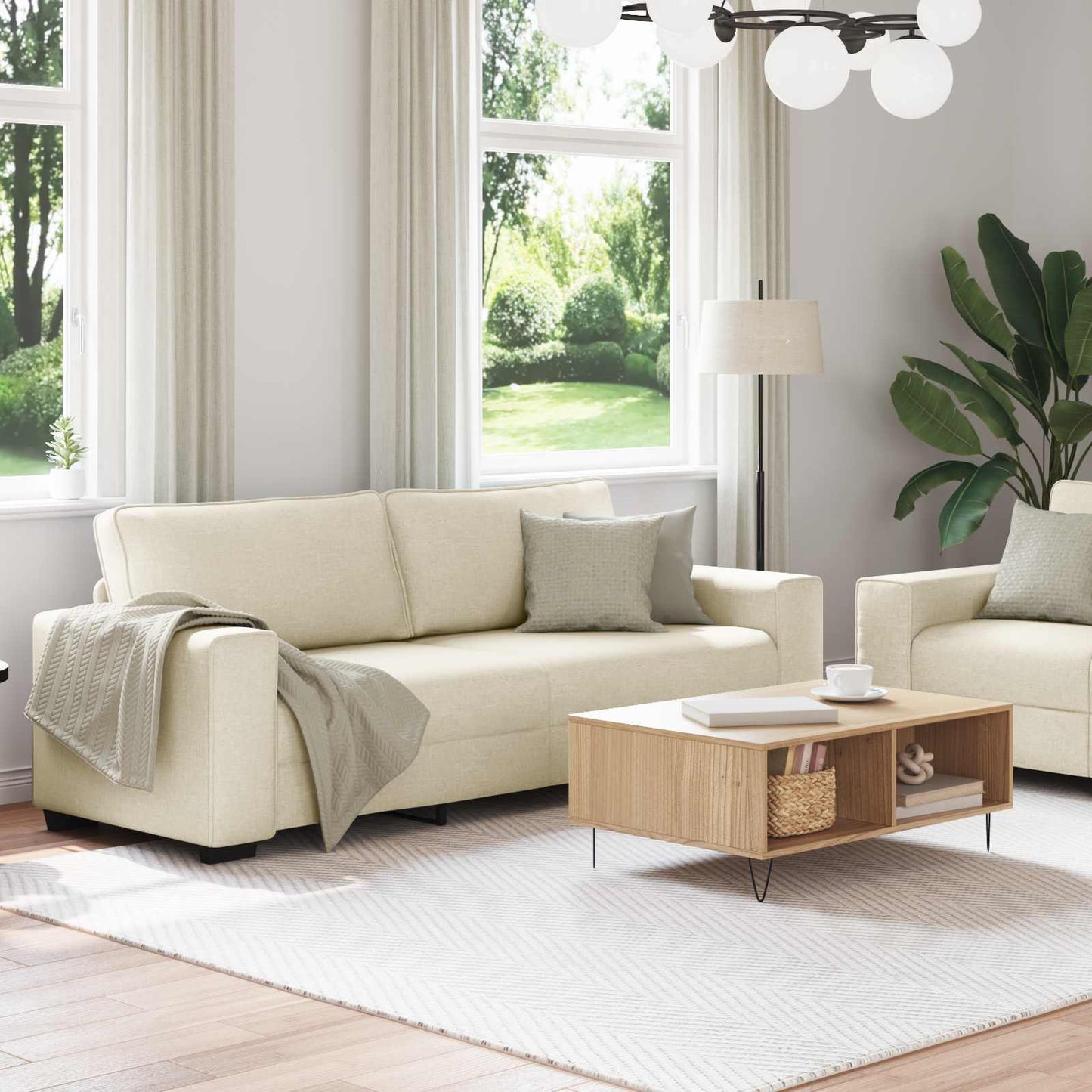 Sofa 2 pcs Beige 221 x 80 x 82 cm Leinenmischgewebe