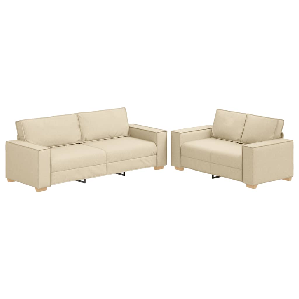 vidaXL 2-tlg. Sofagarnitur mit Kissen Creme Stoff