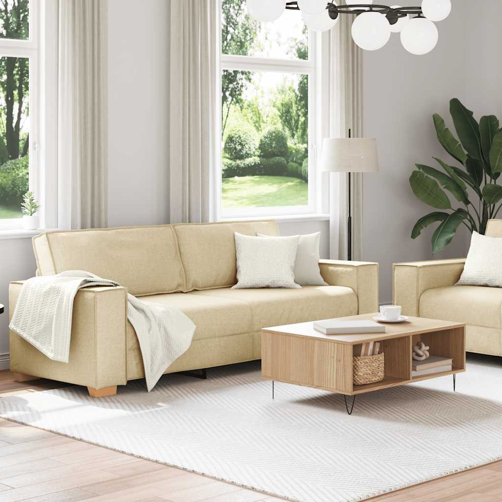 vidaXL 2-tlg. Sofagarnitur mit Kissen Creme Stoff