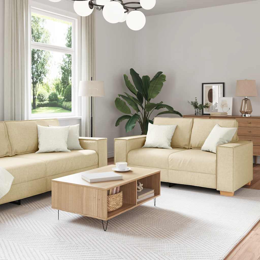 vidaXL 2-tlg. Sofagarnitur mit Kissen Creme Stoff