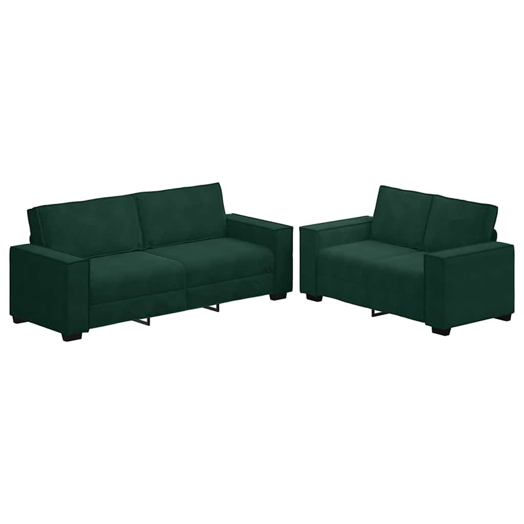 2-tlg. Sofagarnitur mit Kissen Dunkelgrün Samt