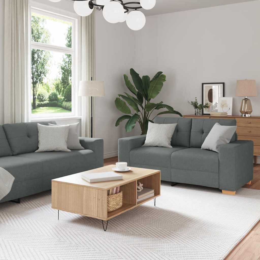 2-teiliges Sofa-Set mit Kissen, dunkelgrauer Stoff