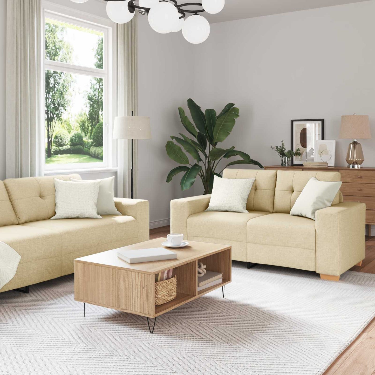 vidaXL Sofa 2 pcs Creme Leinenmischgewebe