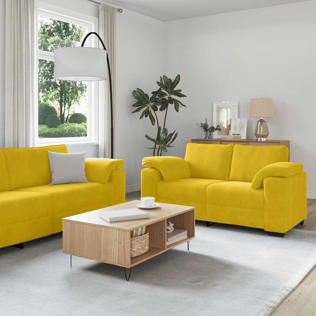 2-teiliges Sofa-Set mit Kissen, gelber Samt