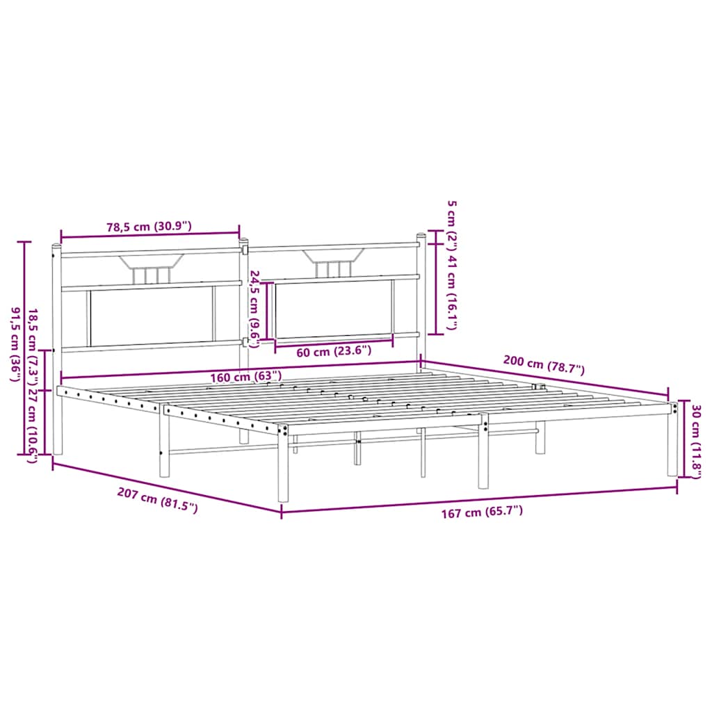 Bettgestell ohne Matratze Räuchereiche 160x200 cm Holzwerkstoff