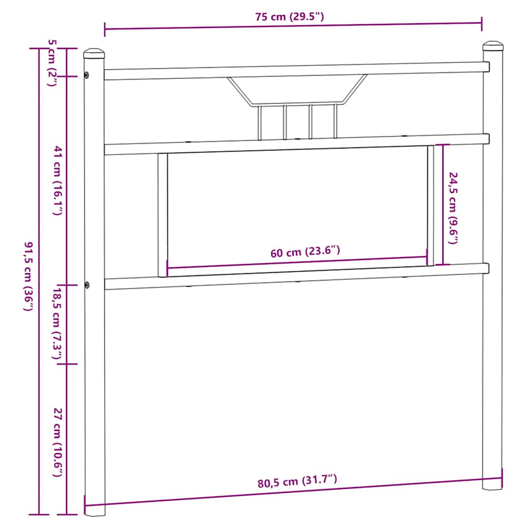 vidaXL Ersatz-Kopfteil Räuchereiche 75 cm Holzwerkstoff und Stahl