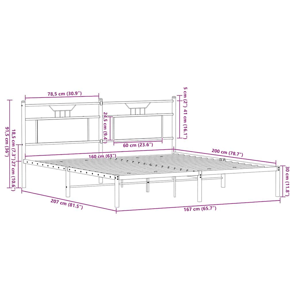 Bettgestell ohne Matratze Sonoma-Eiche 160x200 cm Holzwerkstoff