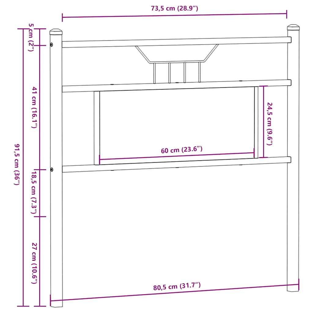 vidaXL Ersatz-Kopfteil Sonoma-Eiche 75 cm Holzwerkstoff und Stahl
