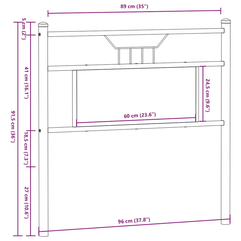 vidaXL Kopfteil Sonoma-Eiche 90 cm Holzwerkstoff und Stahl