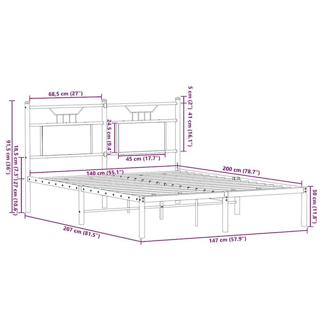 Bettgestell ohne Matratze Braun Eiche 140x200 cm Holzwerkstoff