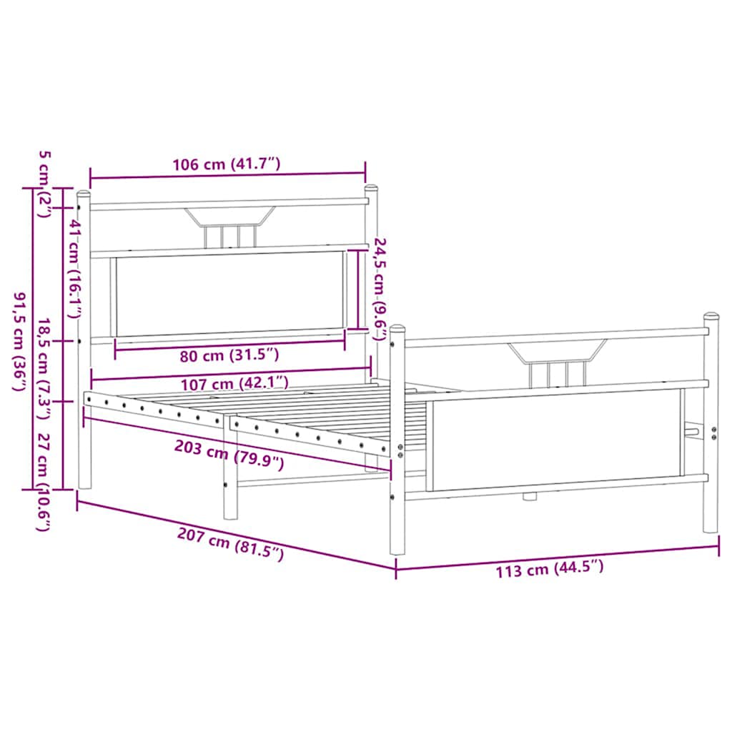 Bettgestell ohne Matratze Braun Eichen-Optik 107x203 cm