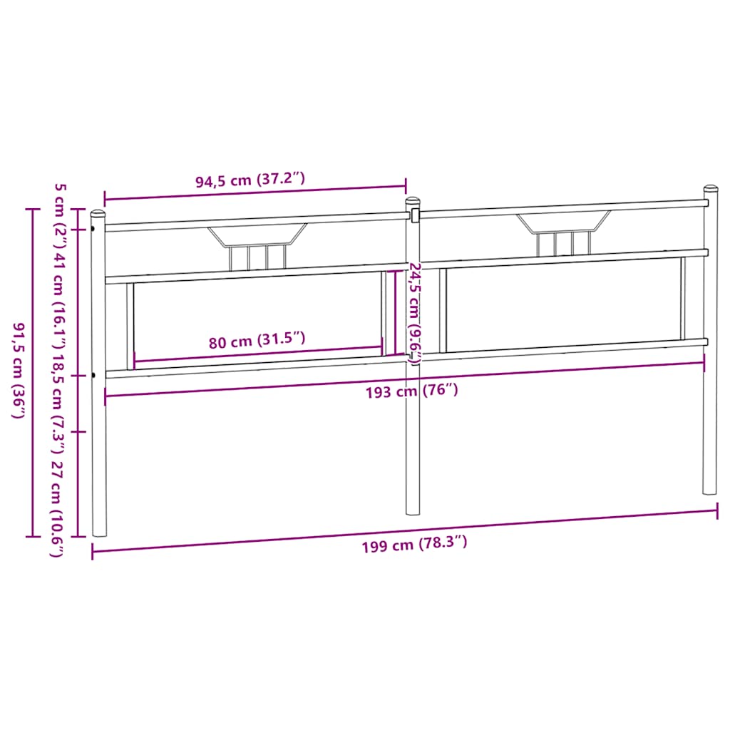 vidaXL Ersatz-Kopfteil Braun Eichen-Optik 193 cm Holzwerkstoff und Stahl