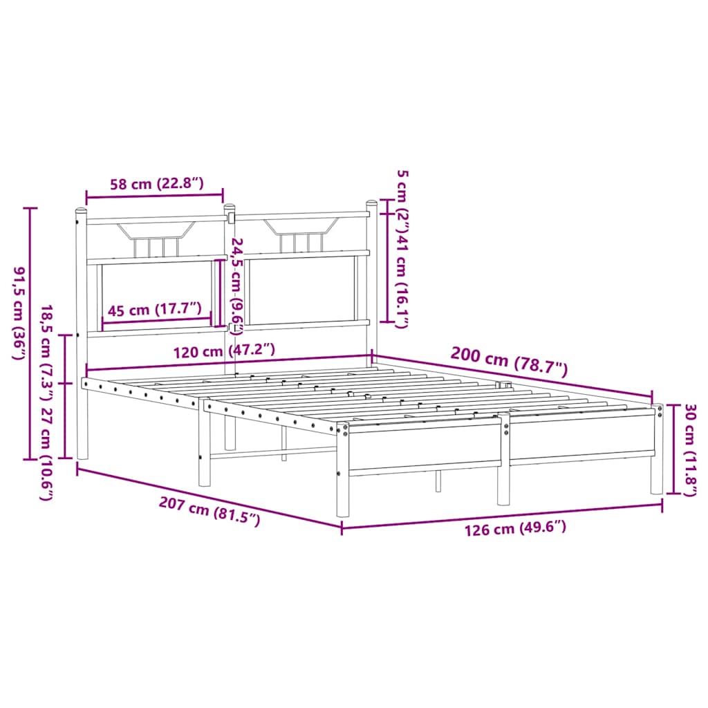 Bettgestell ohne Matratze Räuchereiche 120x200 cm Holzwerkstoff