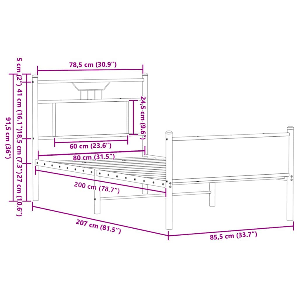 Bettgestell ohne Matratze Räuchereiche 80x200 cm Holzwerkstoff