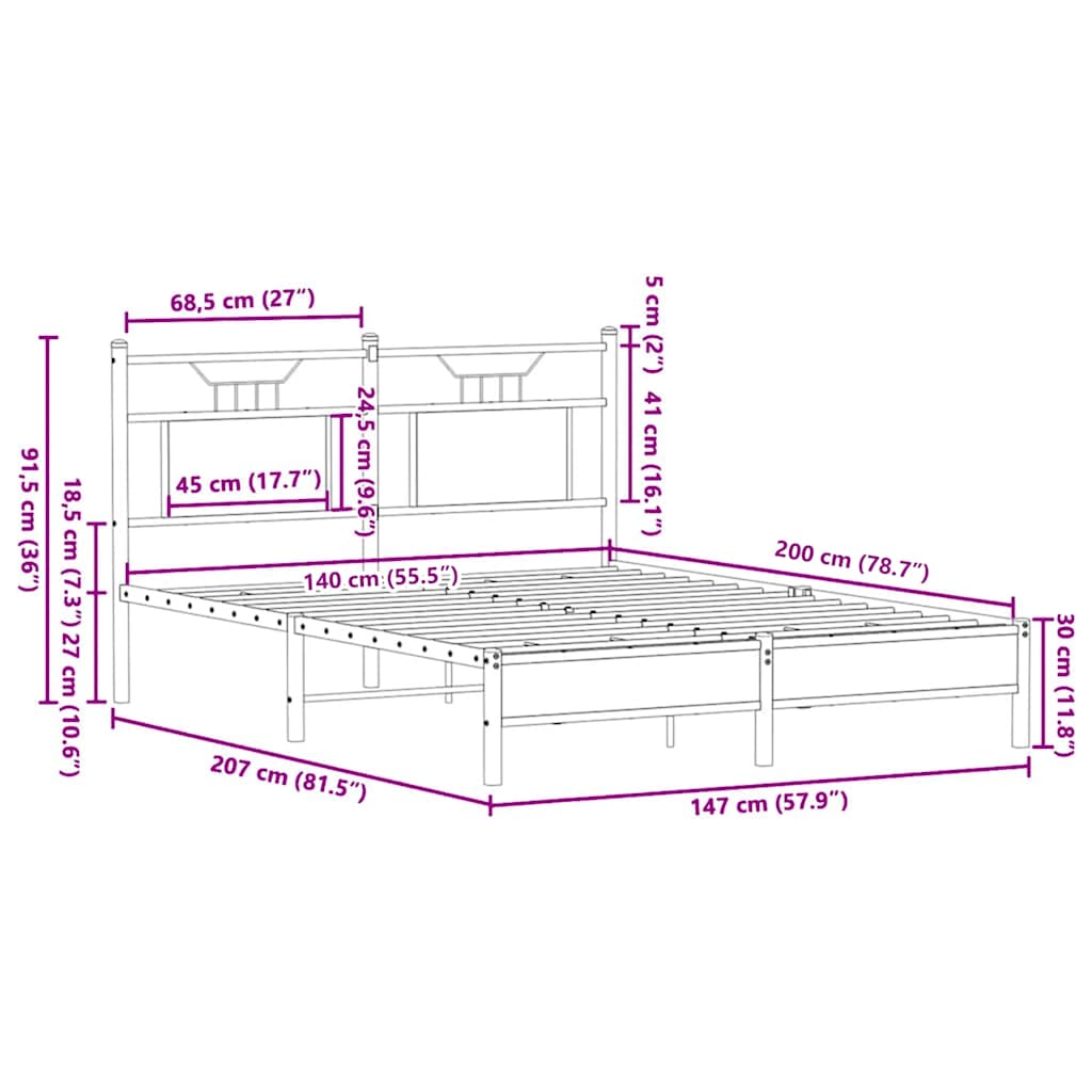 Bettgestell ohne Matratze Sonoma-Eiche 140x200 cm Holzwerkstoff
