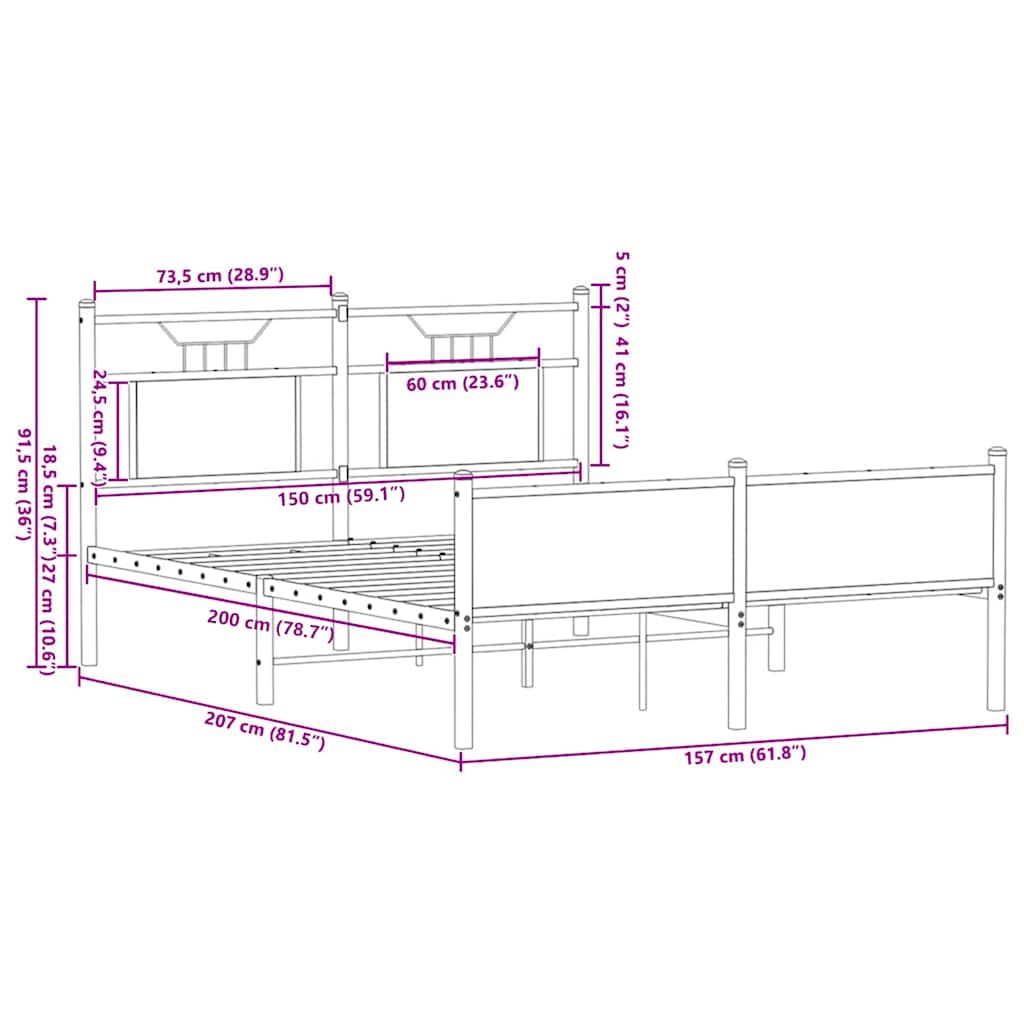 Bettgestell ohne Matratze Sonoma-Eiche 150x200 cm Holzwerkstoff