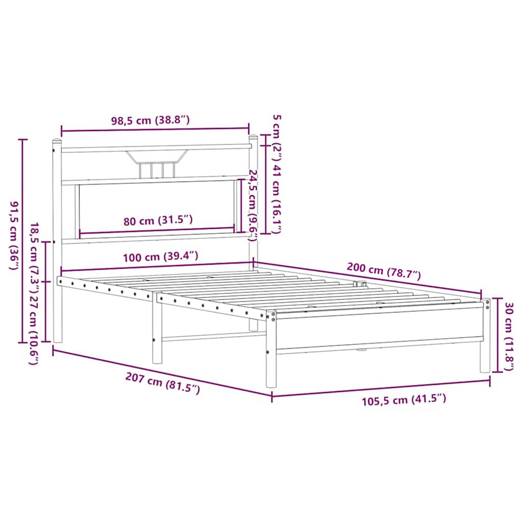 vidaXL Bettgestell ohne Matratze Braun Eiche 100x200 cm Holzwerkstoff