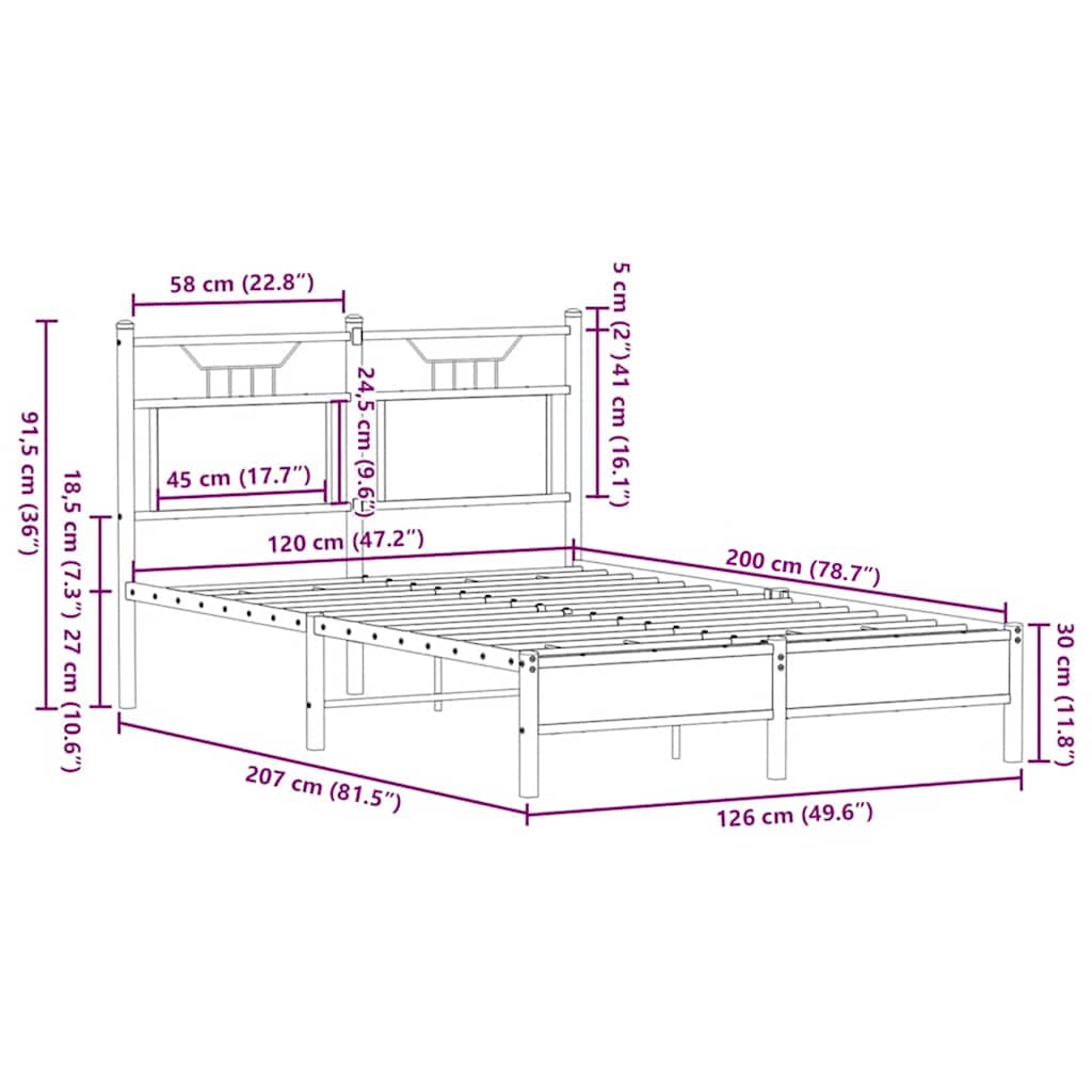 vidaXL Bettgestell ohne Matratze Braun Eiche 120x200 cm Holzwerkstoff