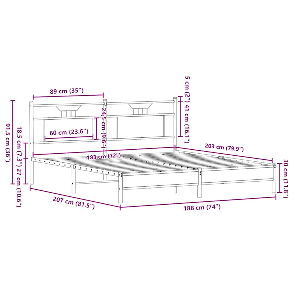 vidaXL Bettgestell ohne Matratze Braun Eichen-Optik 183x203 cm