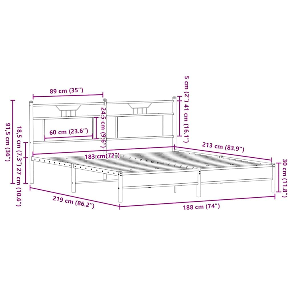 vidaXL Bettgestell ohne Matratze Braun Eichen-Optik 183x213 cm