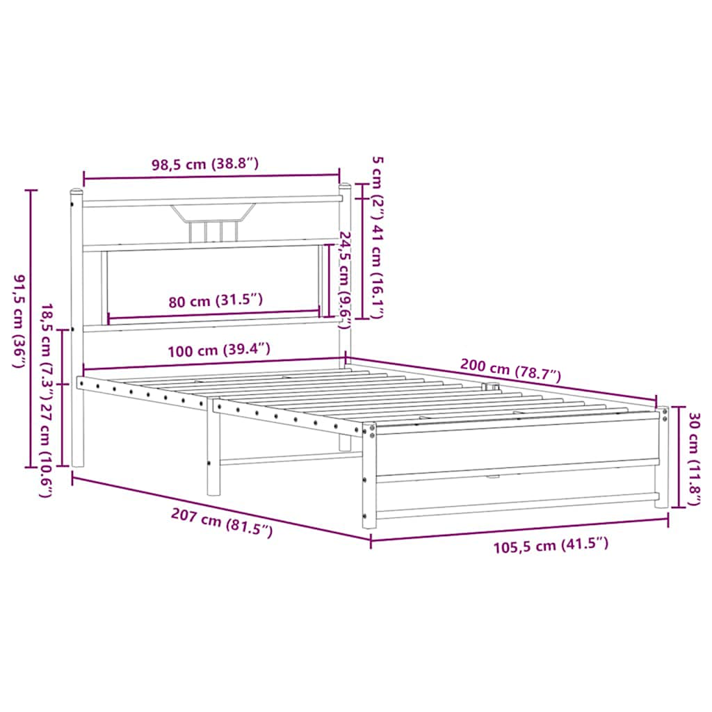vidaXL Bettgestell ohne Matratze Braun Eiche 100x200 cm Holzwerkstoff