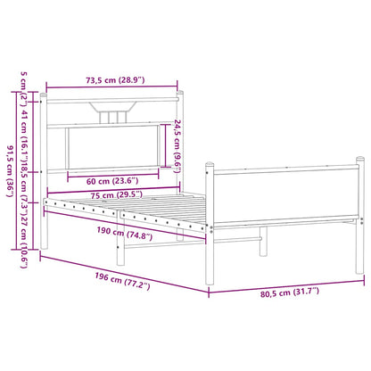 vidaXL Bettgestell ohne Matratze Braun Eiche 75x190 cm Holzwerkstoff