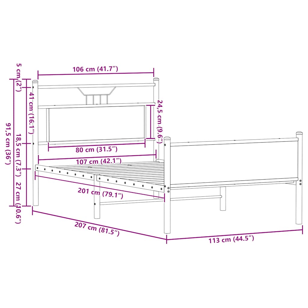 vidaXL Bettgestell ohne Matratze Braun Eichen-Optik 107x203 cm
