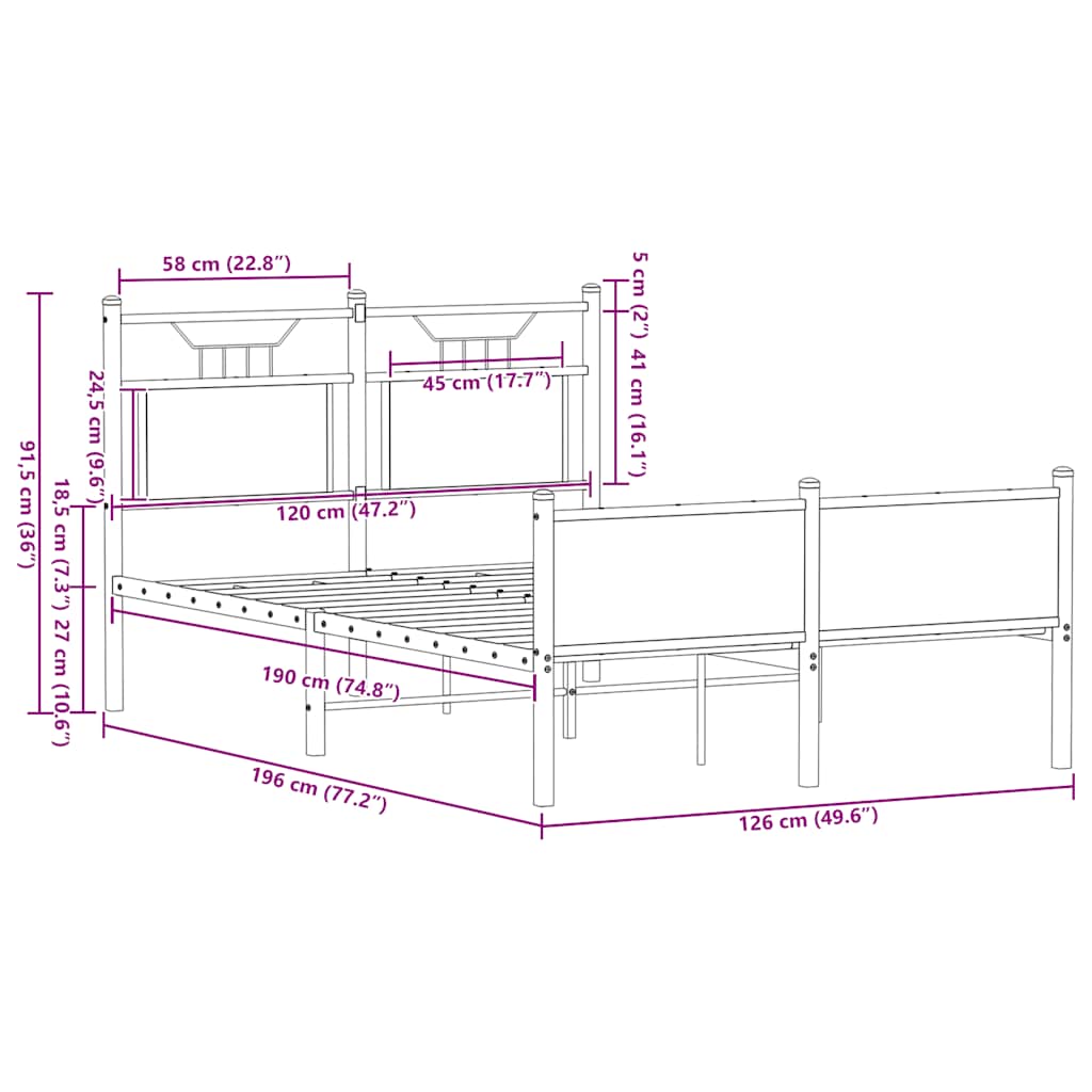 vidaXL Cadre de lit sans matelas Chêne marron 120x190 cm Bois d'ingénierie