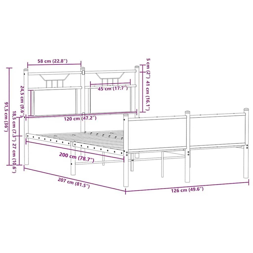 vidaXL Bettgestell ohne Matratze Braun Eiche 120x200 cm Holzwerkstoff