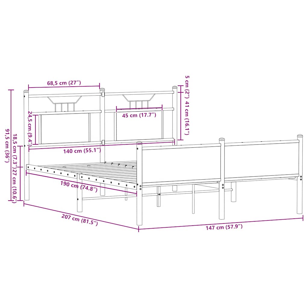 vidaXL Bettgestell ohne Matratze Braun Eiche 140x200 cm Holzwerkstoff