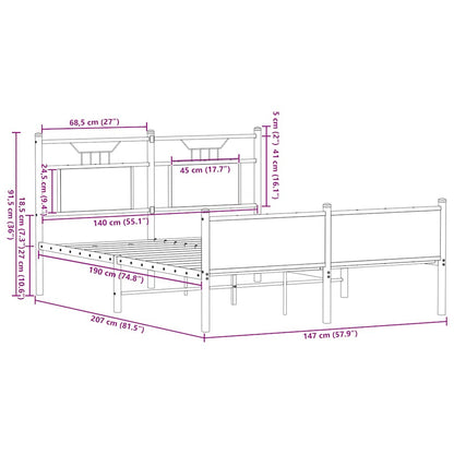 vidaXL Bettgestell ohne Matratze Braun Eiche 140x200 cm Holzwerkstoff