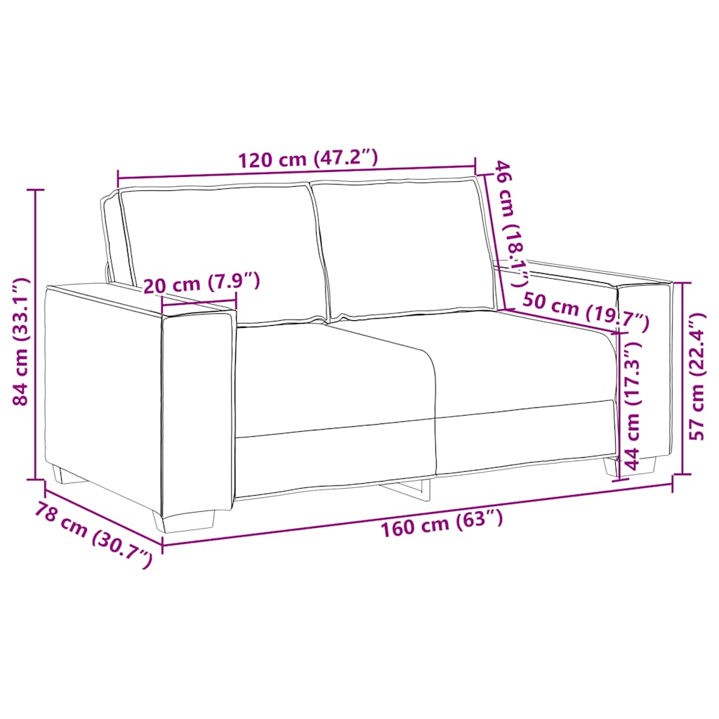 vidaXL 2-Sitzer Sofa Creme 160x78x84 cm Stoff