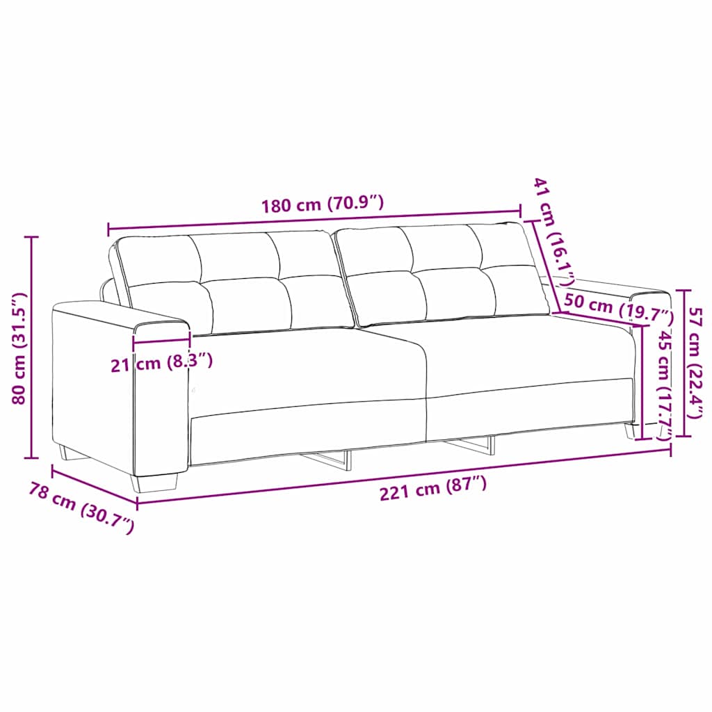 vidaXL 3-Sitzer-Sofa mit Kissen Weinrot Stoff
