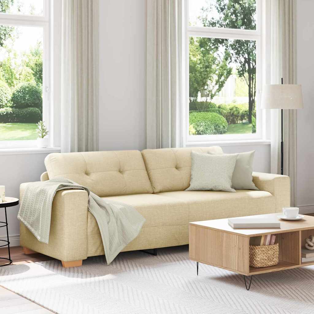 vidaXL 3-Sitzer-Sofa mit Kissen Creme Stoff
