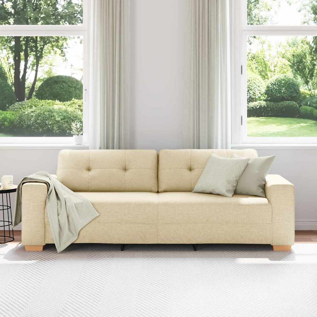 vidaXL 3-Sitzer-Sofa mit Kissen Creme Stoff