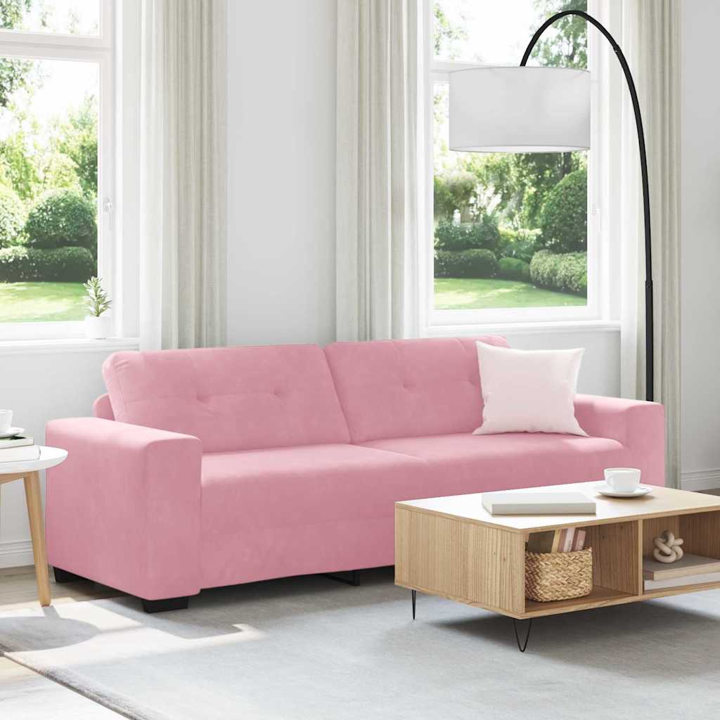 vidaXL | 3-Sitzer-Sofa | mit Kissen Rosa Samt