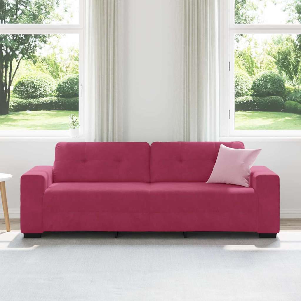 vidaXL 3-Sitzer-Sofa mit Kissen Weinrot Samt