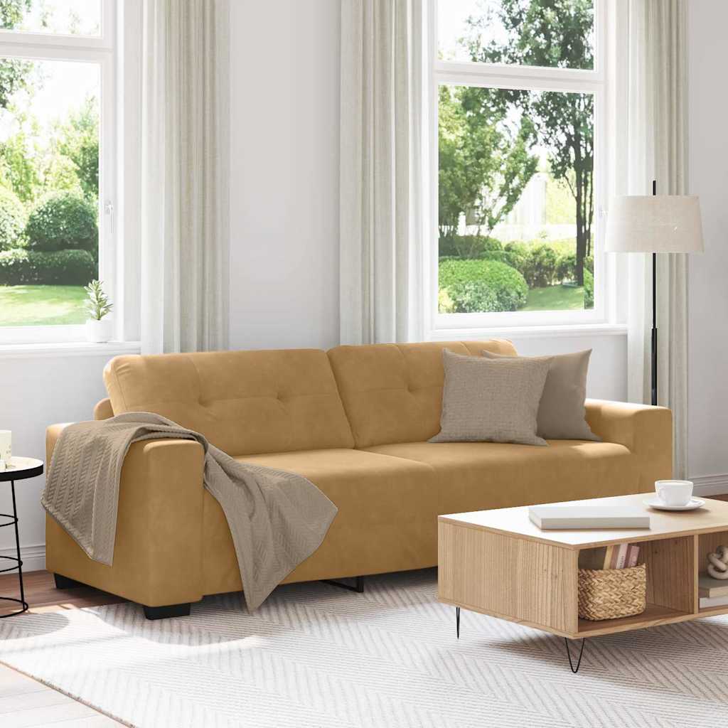 vidaXL 3-Sitzer-Sofa mit Kissen Braun Samt