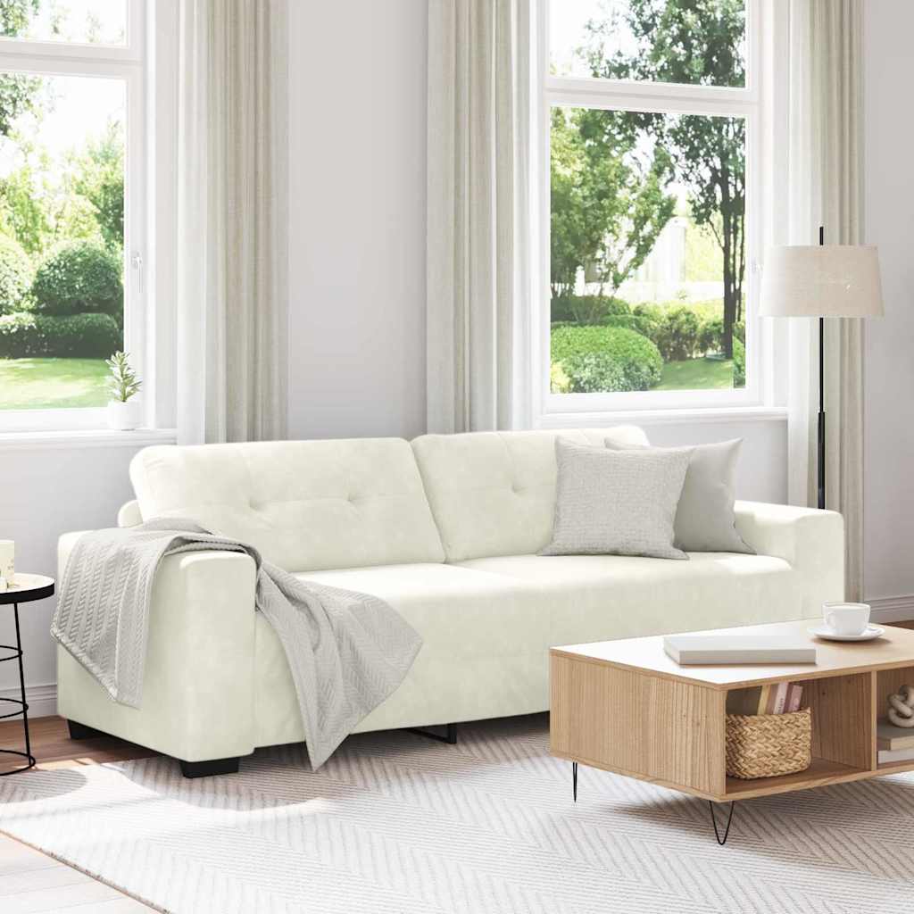 vidaXL 3-Sitzer-Sofa mit Kissen Creme Samt