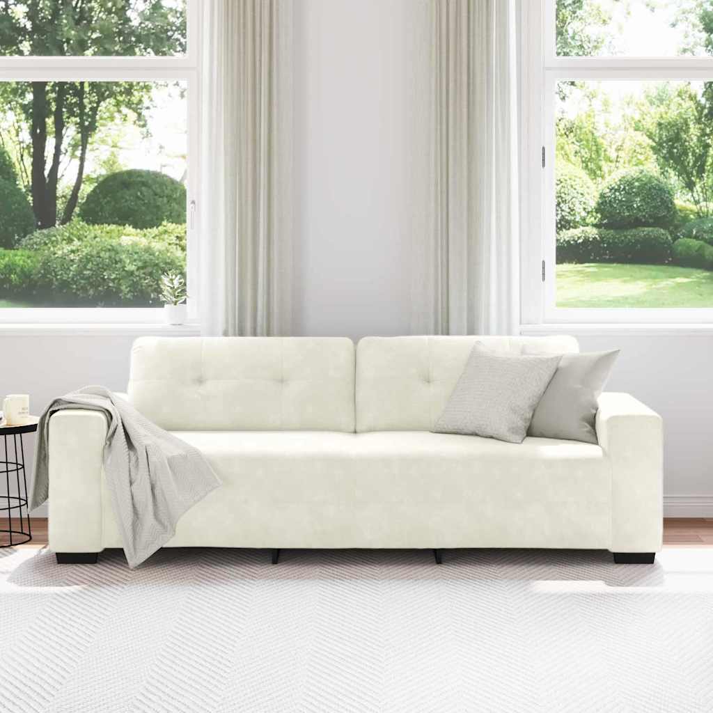 vidaXL 3-Sitzer-Sofa mit Kissen Creme Samt