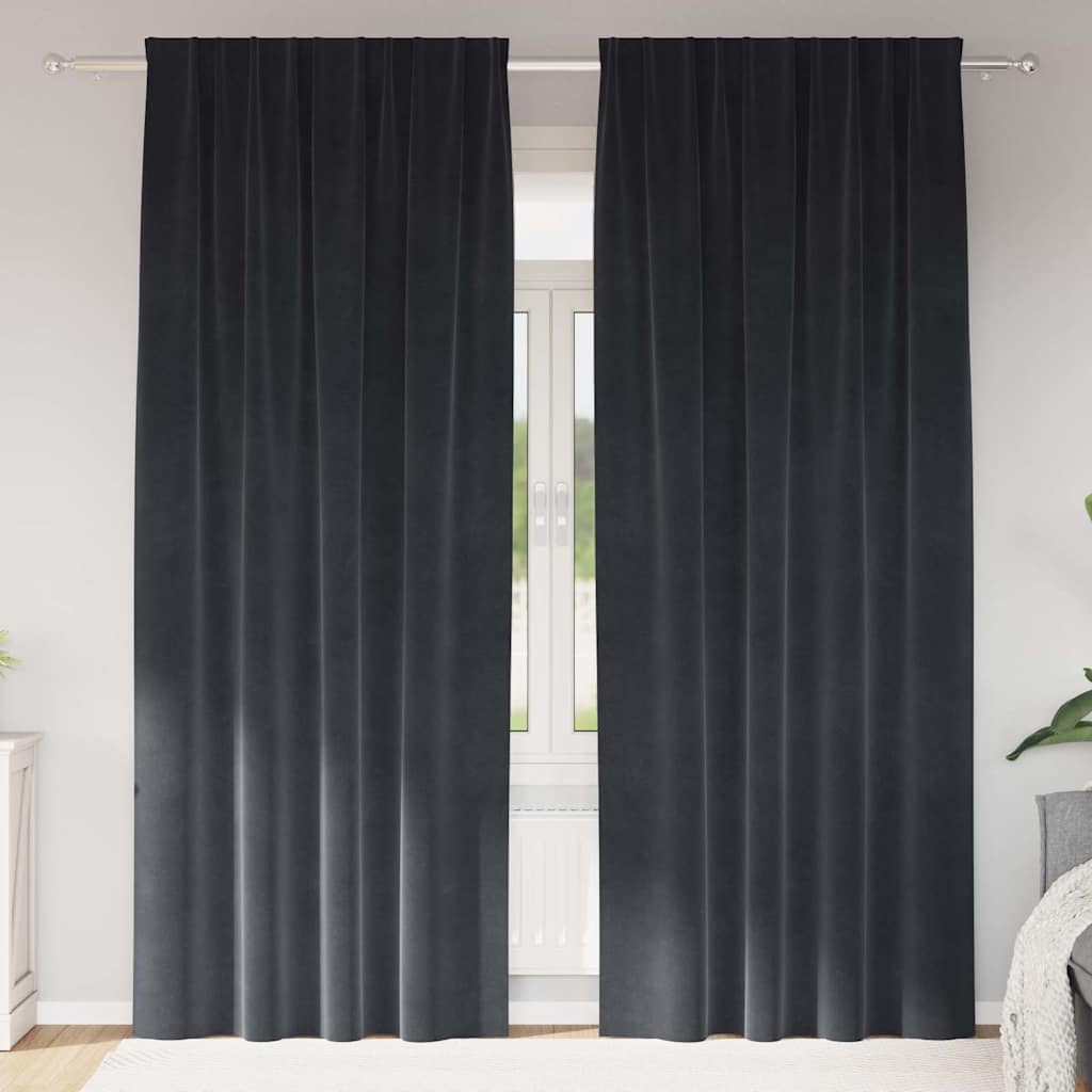 vidaXL Rideaux occultants 2 pcs Gris foncé 140 x 245 cm Velours