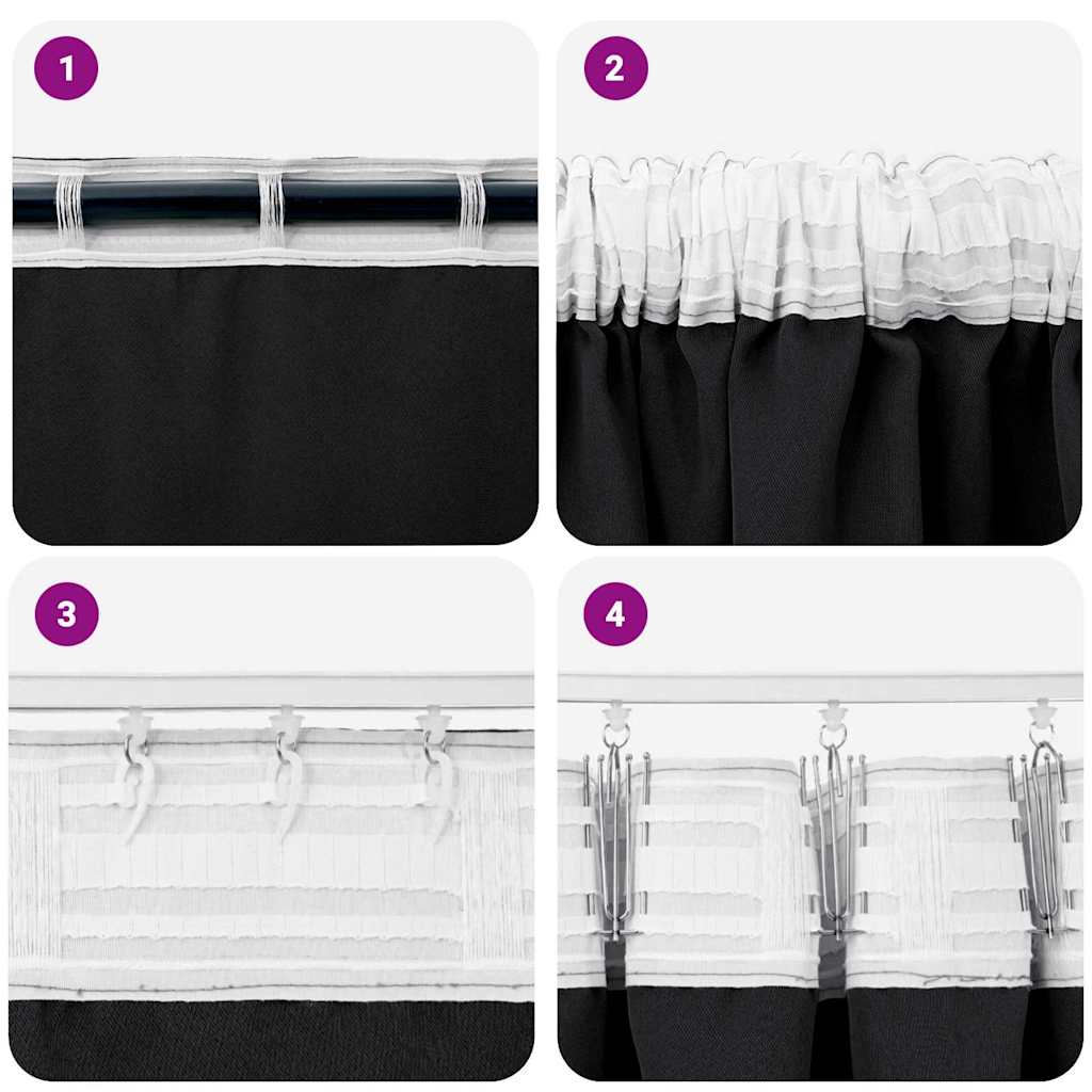 vidaXL Verdunkelungs-Vorhänge mit Ringen 2 pcs Schwarz 175 x 140 cm