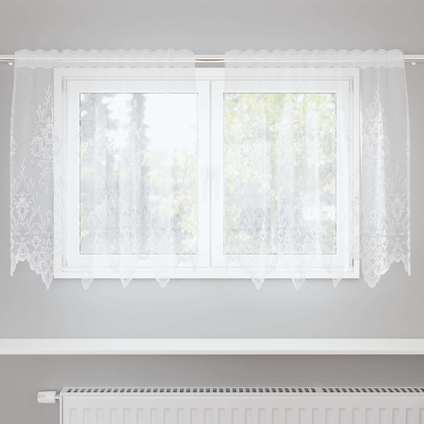 vidaXL Spitzenvorhang mit Vorhängen Floral Weiß 100 x 150 cm Polyester