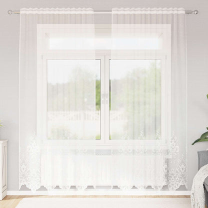 vidaXL Spitzenvorhang mit Vorhängen Floral Weiß 200 x 150 cm Polyester