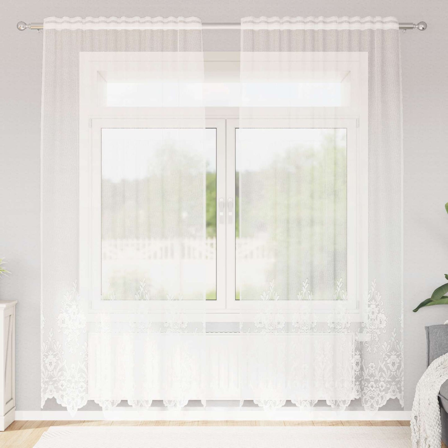 vidaXL Spitzenvorhang mit Vorhängen Weiß 150 x 240 cm Polyester