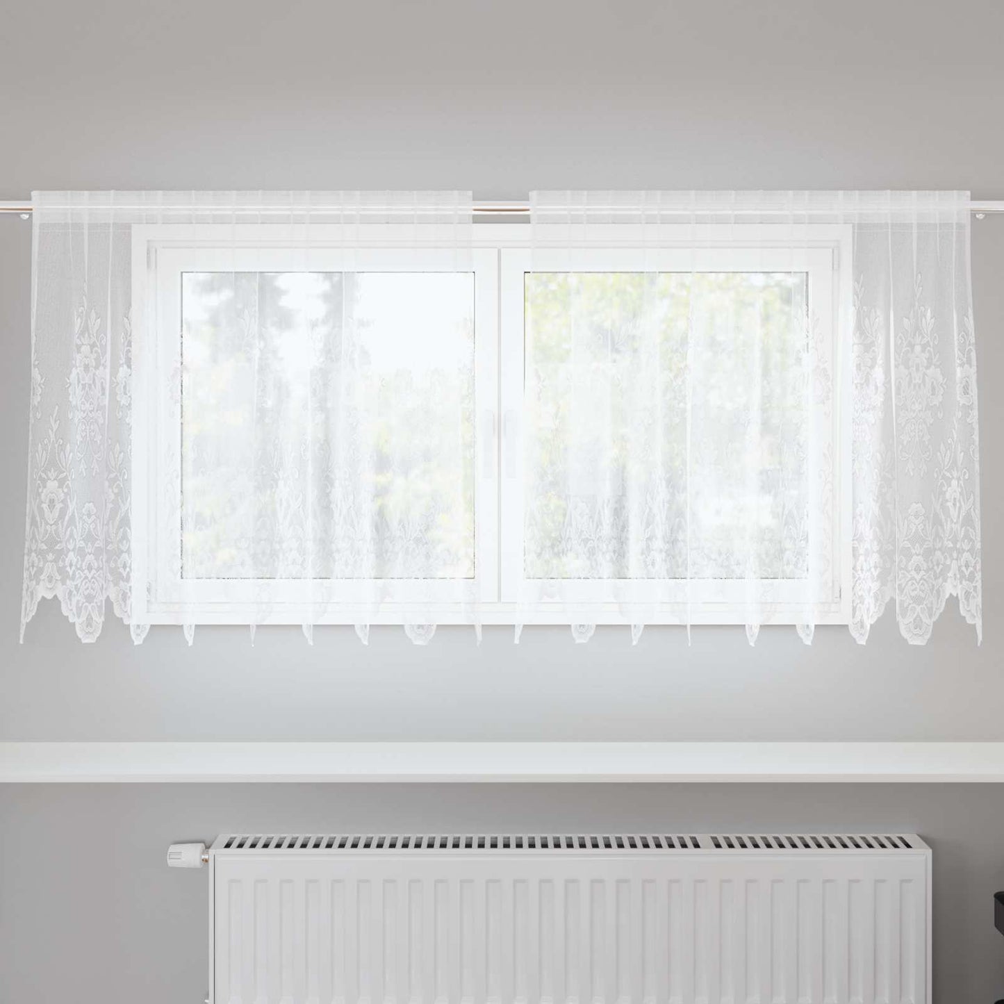 vidaXL Spitzenvorhang mit Vorhängen Floral Weiß 100 x 200 cm Polyester