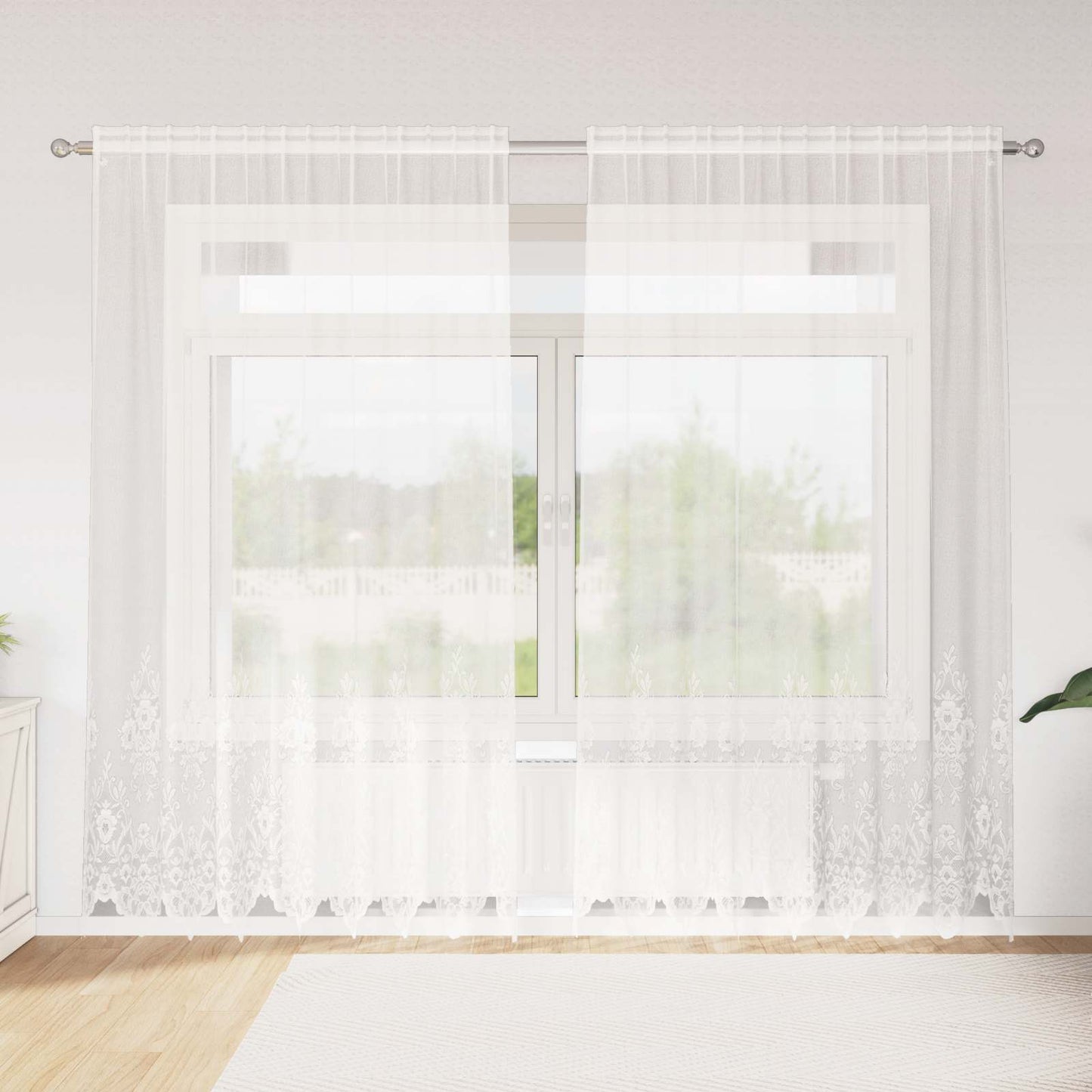 vidaXL Spitzenvorhang mit Vorhängen Floral Weiß 240 x 200 cm Polyester